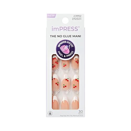 imPRESS Kiss No Glue Press On Nails 'Coast' Almond Red - 30 Nails