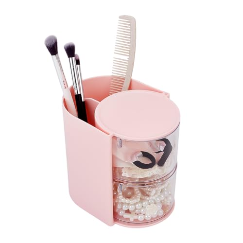 Rotating 2-Layer Makeup & Hair Accessories Organizer - Pink Plastic Case