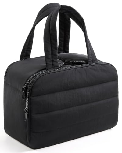 LIGHT FLIGHT Black Travel Toiletry Bag - Quilted Makeup Organizer