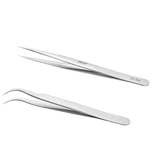 EMEDA Professional Eyelash Extension Tweezers Set - Straight & J Curved