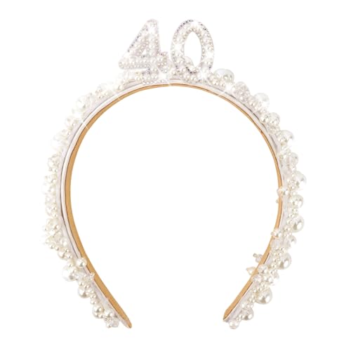 40th Birthday Headband for Women with Pearl - Party Crown & Decor