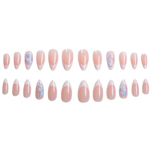 Press on Nails Medium Almond MABKJLF Fake White French Tip False with