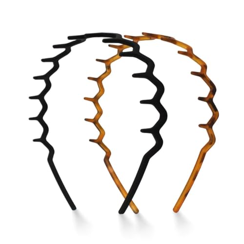 2 Pack Non-Slip Zig Zag Plastic Headbands for Women - 90s Wavy Design