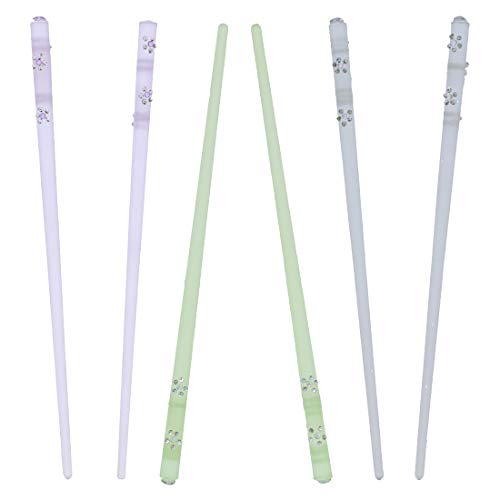 7.5 Inch Clear Decorative Hair Sticks with Flower Accents, 6-Piece Set