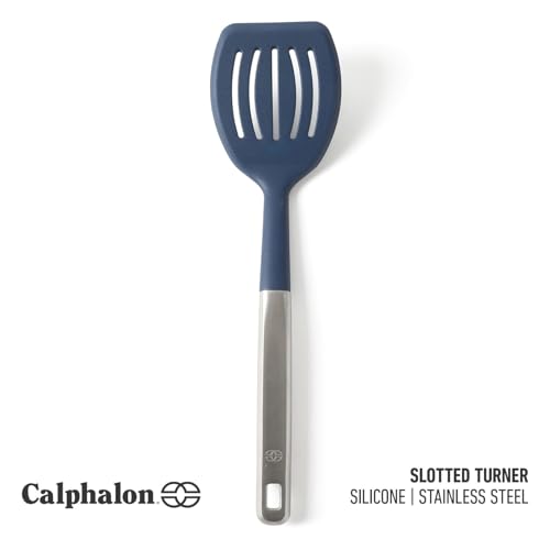 Calphalon Slotted Turner - Silicone Head & Stainless Steel Handle, Navy Blue
