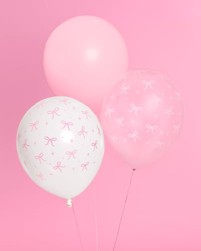 xo, Fetti 24pk Pink Bow Latex Balloons - 12" Party Decor