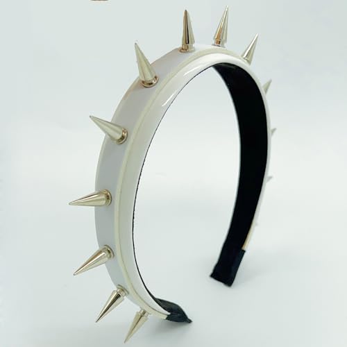 White Steampunk Spiked Leather Headband for Women | Gothic Hairband