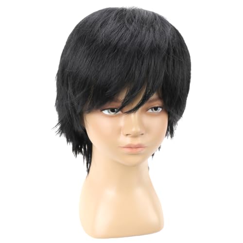 Kids Black Synthetic Wig - Straight with Bangs, Adjustable Cap, 8" Length