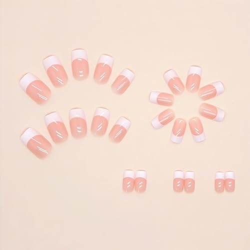24PCS White French Tip Press-On Nails - Short Square Reusable Acrylic