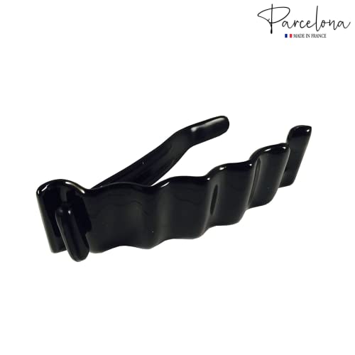Parcelona 3" French Crinkled Black Hair Barrette - Metal-Free Acetate Clip