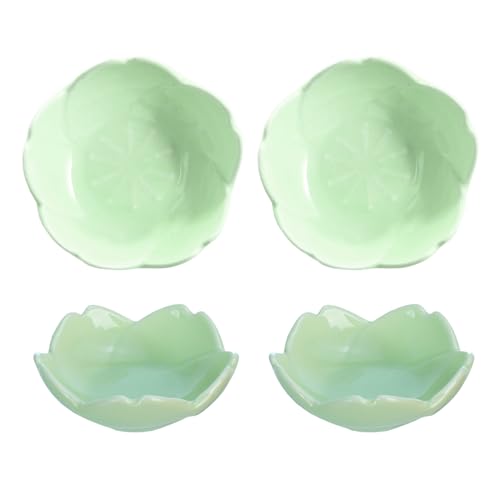 Sakura Shaped Ceramic Dipping Bowls Set of 4 - 3 Inch Green