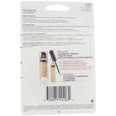 Revlon ColorStay Pressed Powder with SoftFlex Light Medium 830 – Oil-Free, Non-Irritating, Pack of 2