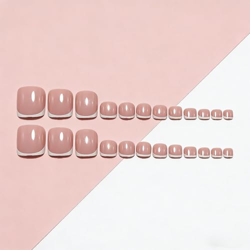 24 Pcs White French Tip Press On Toenails - Short Square Acrylic