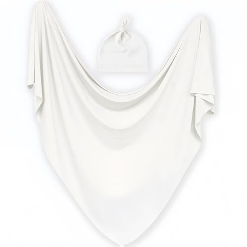 Soft Cotton Baby Receiving Blanket with Matching Beanie Set - Unisex Swaddle for Newborns