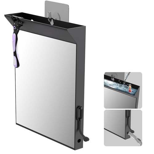 Saiggnyy Large Fog-Free Shower Mirror - Black Wall Mount for Shaving