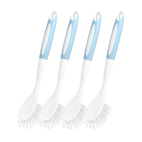 CQT 4-Pack Kitchen Scrub Brushes with Comfortable Long Handle