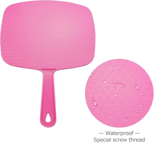 Portable Handheld Mirror with Hanging Hole - 10.4" x 7.4" Pink