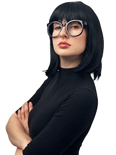Edna Mode Wig and Glasses - Black Flapper Bob Wig for Women