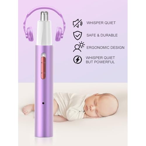Ginity Ear and Nose Hair Trimmer for Women & Men, 2-in-1 Rechargeable Painless Facial & Eyebrow Hair Remover Tool, Electric Clipper with Dual-Edge Blades, Easy to Clean(Pink)