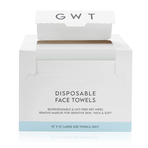 Gold Water Trading XL Disposable Face Towels - 50 Count, Fragrance-Free, Lint-Free, Biodegradable