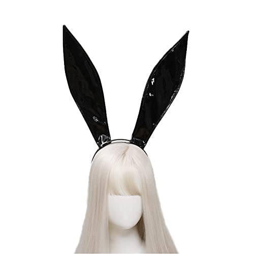 Black Leather Bunny Ear Headband, Bendable Rabbit Ears Cosplay Headwear