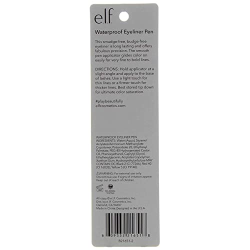 e.l.f. Eyeliner Pen with Felt Tip, Black 0.05 Fl Oz - Pack of 1
