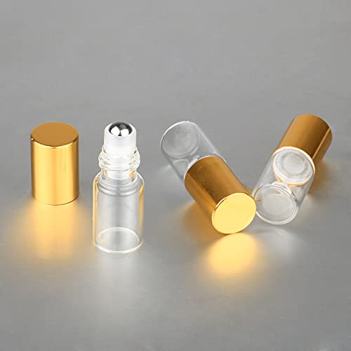 Wresty 3ml Refillable Glass Roll-On Bottles with Gold Cap - 20 Pcs Essential Oil & Perfume Container