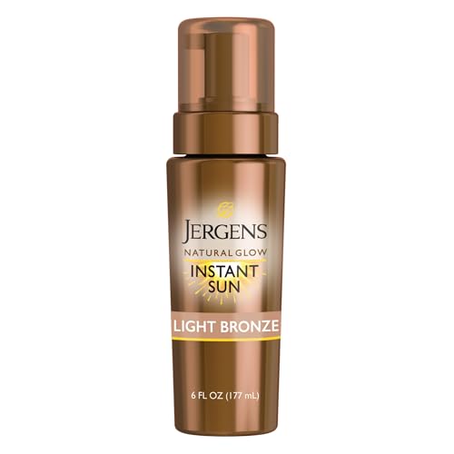 Jergens Natural Glow Instant Sun Body Mousse, Self Tanner for Light Bronze Tan, Sunless Tanning Body Bronzer for Natural Looking Color Instantly, 6 Fl Oz