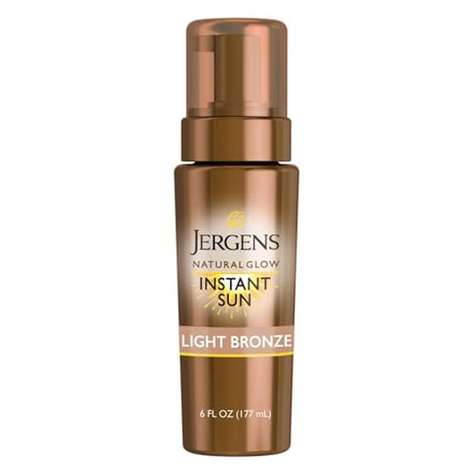 Jergens Natural Glow Instant Sun Body Mousse, Self Tanner for Light Bronze Tan, Sunless Tanning Body Bronzer for Natural Looking Color Instantly, 6 Fl Oz