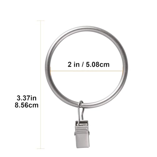 Lansian 20 Pack Matte Silver Curtain Rings with Clips - 2" Diameter