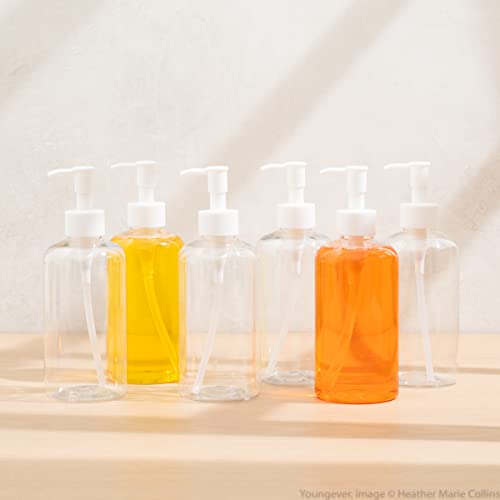 Youngever 6 Pack Clear 12oz Refillable Plastic Pump Bottles with Locking Dispensers