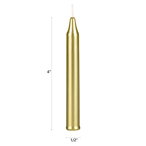 Gold Unscented Mini Taper Candles - 20 Count | 4" x 1/2" | Clean Burning for Rituals & Meditation