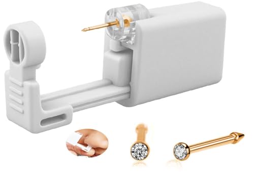 SLVIEKAE Nose Piercing Kit - Self-Use Gun with Cubic Zirconia Stud