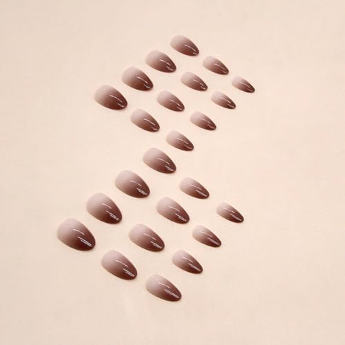 Sevgob Solid Almond-36 Short Ombre Brown Press-On Nails 24pcs Fall Gradient Fake Nails