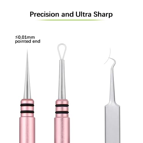 Pink Professional Facial Milia Blackhead Remover Tool Kit with Titanium Needle & Tweezers