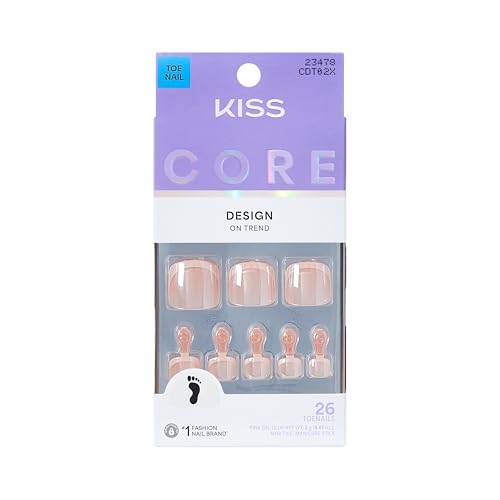 KISS Core Press On Toenails 'Next Step Glam' - Pink Squoval, 26 Nails