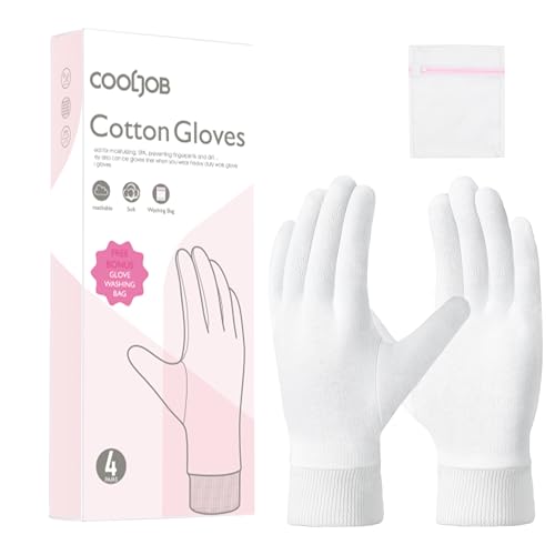 Cooljob 4-Pair Cotton Moisturizing Gloves Size L with Elastic Cuff