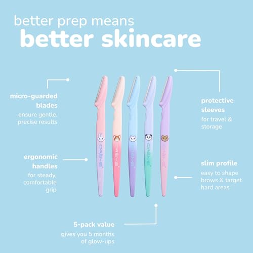 The Crème Shop Fuzzy Friends Dermaplane Razor - 5 Pack Facial Hair Remover