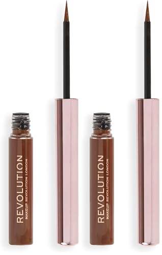 Revolution Super Flick Liquid Eyeliner, Brown, Pack of 2 - Highly Pigmented