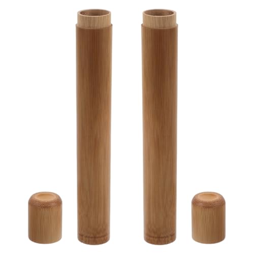 PACKOVE Bamboo Toothbrush Travel Case - Portable Storage Holder (2 Pack)