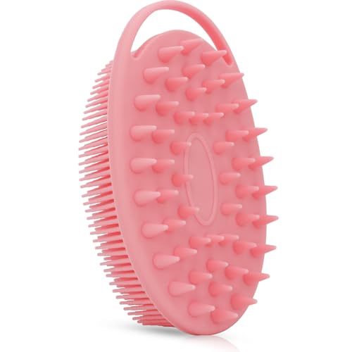 Pink 2-in-1 Silicone Body & Scalp Scrubber - Bath & Shampoo Brush, Easy to Clean