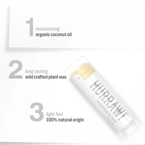 HURRAW! Organic Unscented Lip Balm - 3 Pack, Vegan & Cruelty-Free