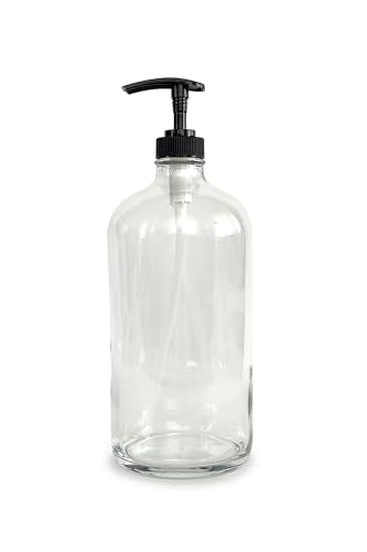 Vivaplex 32 oz Clear Glass Bottles with Black Lotion Pumps - 2 Pack