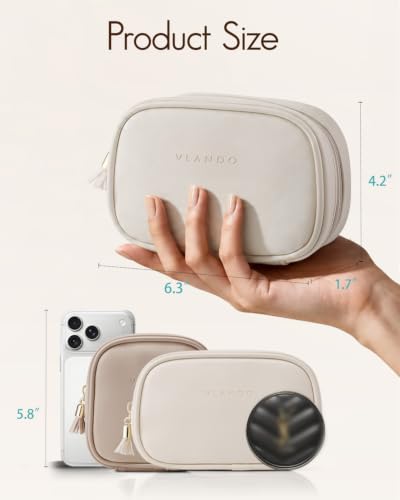 VLANDO Small Leather Makeup Bag - Portable Cosmetic Organizer for Travel
