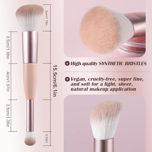 ACMEBEAUTY Rose Gold Dual-Ended Makeup Brush for Powder, Blush & Contour