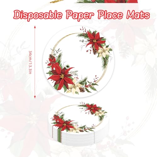 50 Pack Christmas Paper Placemats - 13.7 Inch Disposable Holiday Table Mats
