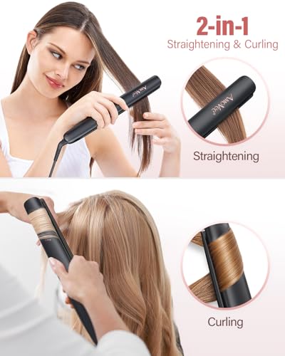AmoVee 2-in-1 Hair Straightener and Curler, 1.25-Inch Ceramic Flat Iron