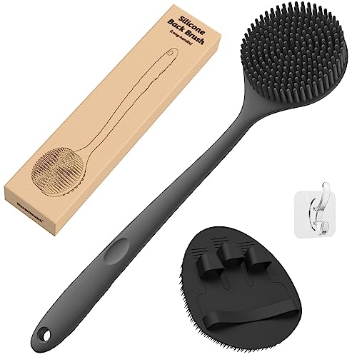Manmihealth Silicone Back Scrubber & Soft Bath Glove Set 2PCS Black Thick Bristles