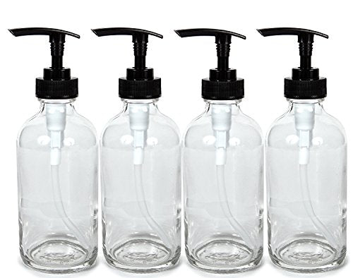 Vivaplex 8 oz Clear Glass Bottles with Black Lotion Pumps – Pack of 4