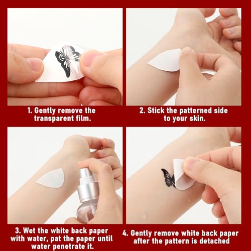 8 Black Butterfly Temporary Tattoos - Waterproof & Realistic Design
